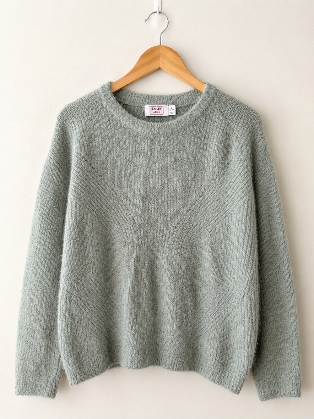 Bailey Lane Eyelash Knit Sweater Sage Green Size L 12-14